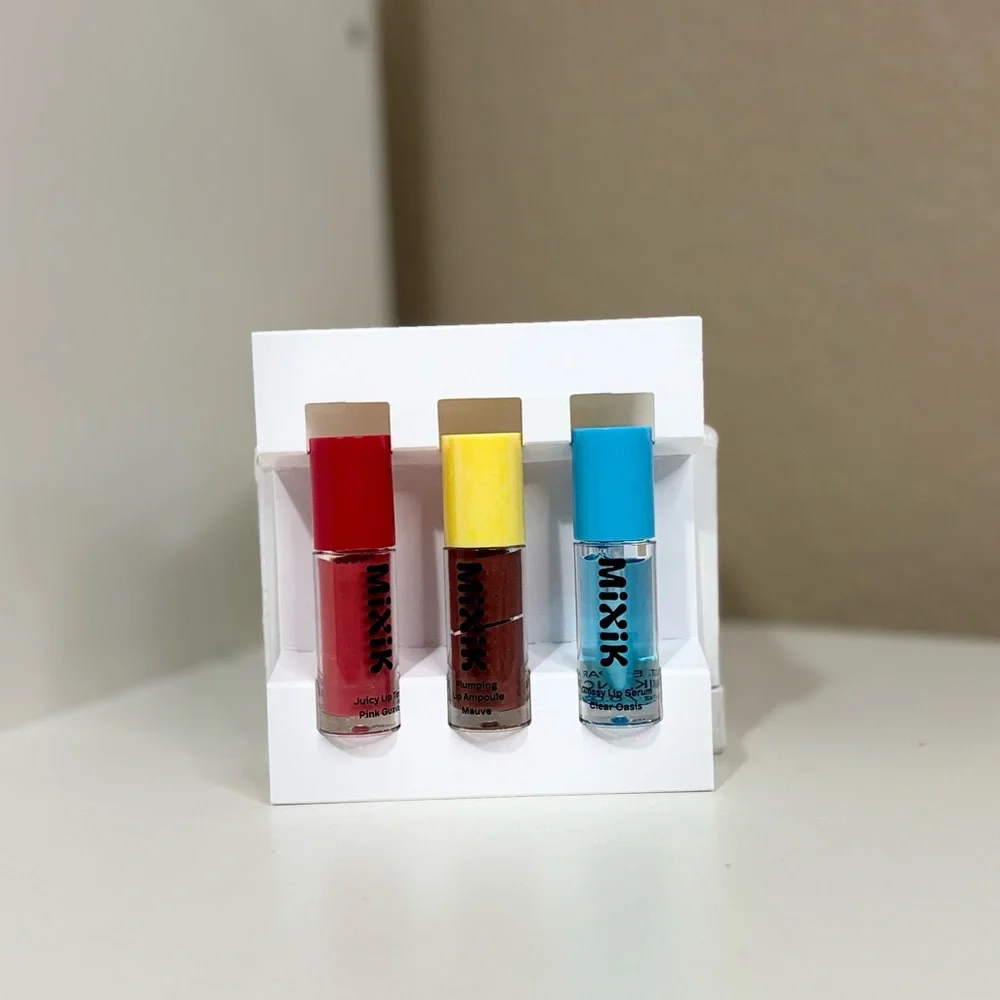 MiXiK Lipcare Trial Kit 3 Mini Lip Gloss Tint Plumping Serum Set